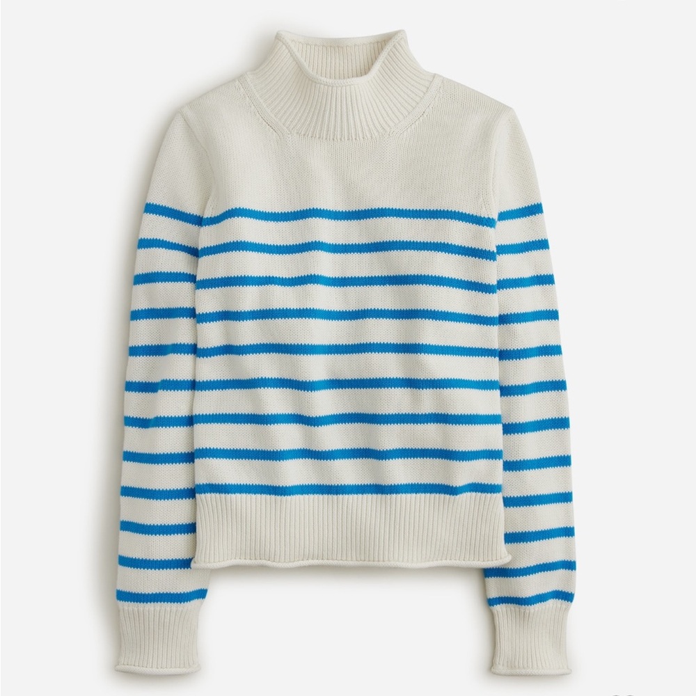 J. Crew Blue and White Striped Rollneck Sweater size M